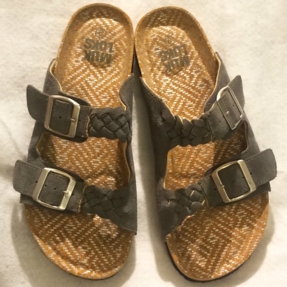 Muk Luks Women's Grey Double Strapped Slip on Sandals, size 9 - Picture 3 of 6